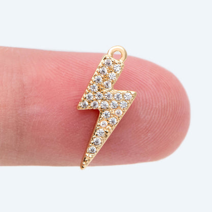 10pcs Gold plated Brass CZ Pave Lightning Charm, Lightning Pendant 17x6mm (GB-2534)