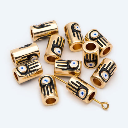 4pcs Gold Hamsa Hand Tube Spacer Beads 9x6mm, DIY Jewelry Making Supplies Wholesale (GB-2540)