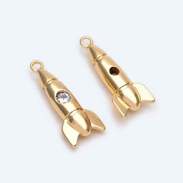 10pcs Gold Rocket Charms, CZ pave Rocket Pendants 23x9mm, DIY Necklace Pendant Supplies (GB-2577)