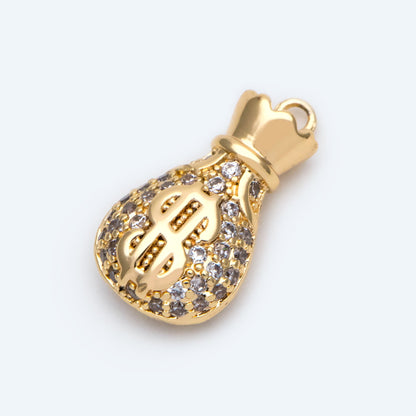 4pcs CZ Pave Gold Money Bag Charms, Jewelry Making, Diy Material, Jewelry Supplies (GB-2512)