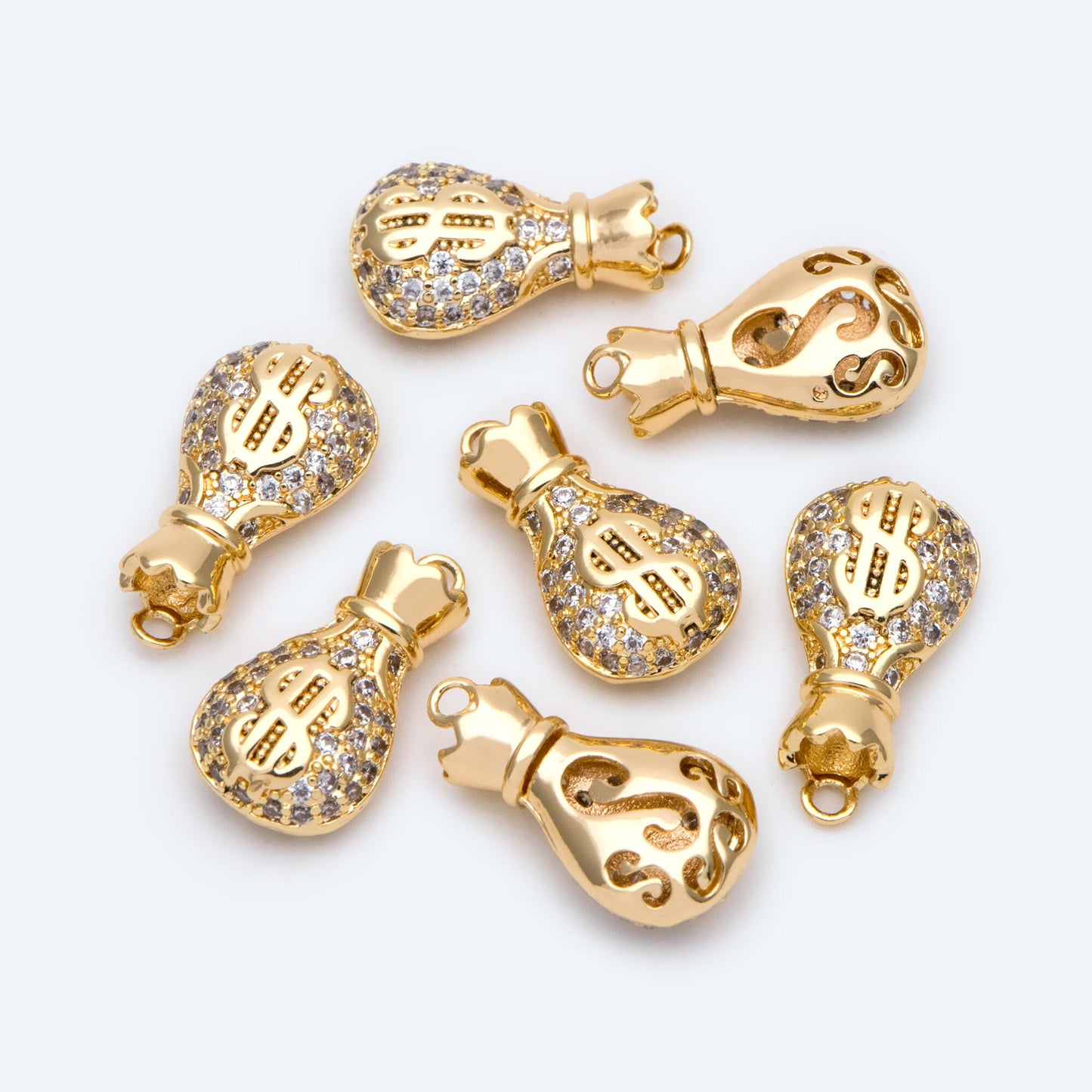 4pcs CZ Pave Gold Money Bag Charms, Jewelry Making, Diy Material, Jewelry Supplies (GB-2512)