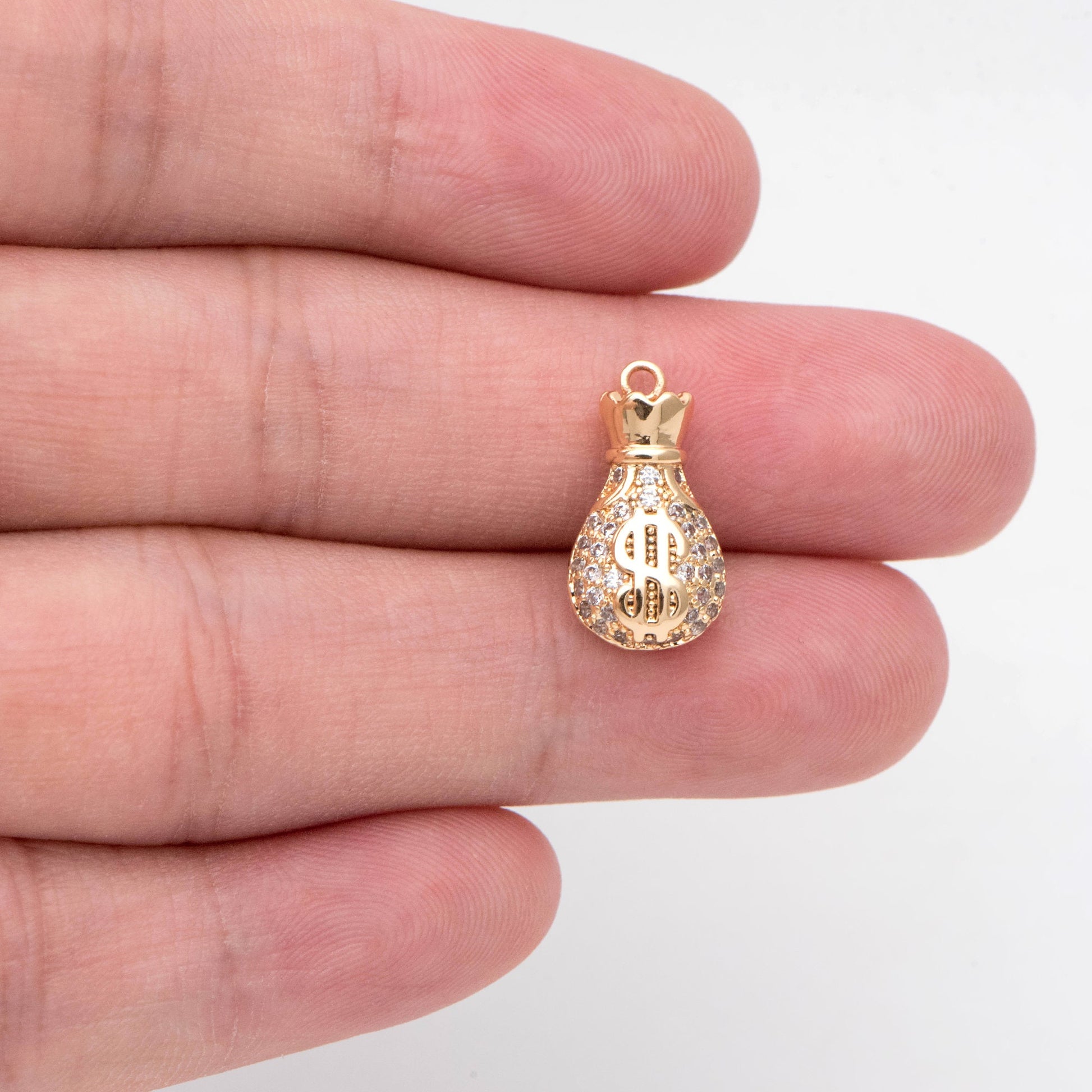 4pcs CZ Pave Gold Money Bag Charms, Jewelry Making, Diy Material, Jewelry Supplies (GB-2512)