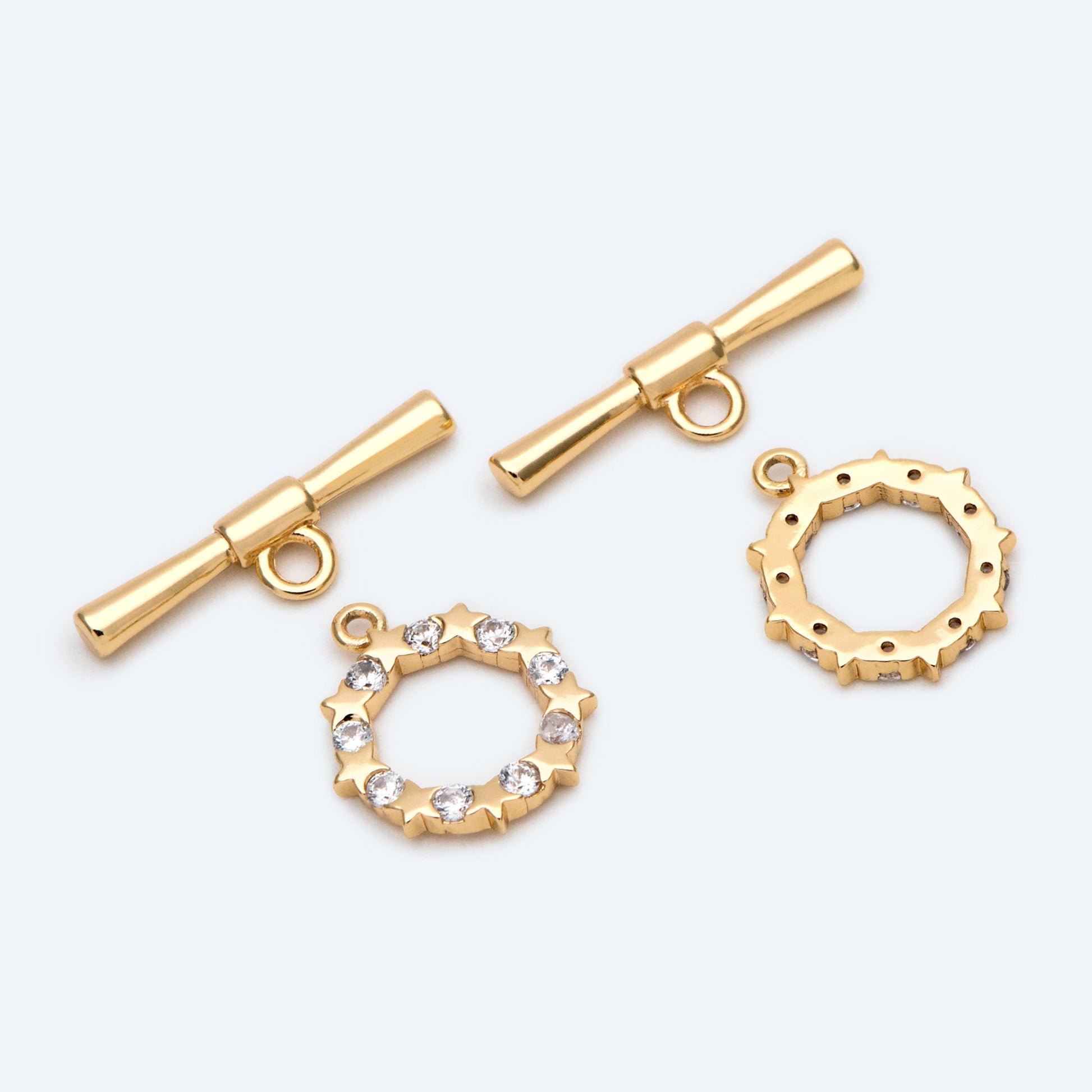 4 sets CZ Pave Toggle Clasp, Jewelry Clasp, 18K Gold Plated, Close Clasp (GB-3544-F)