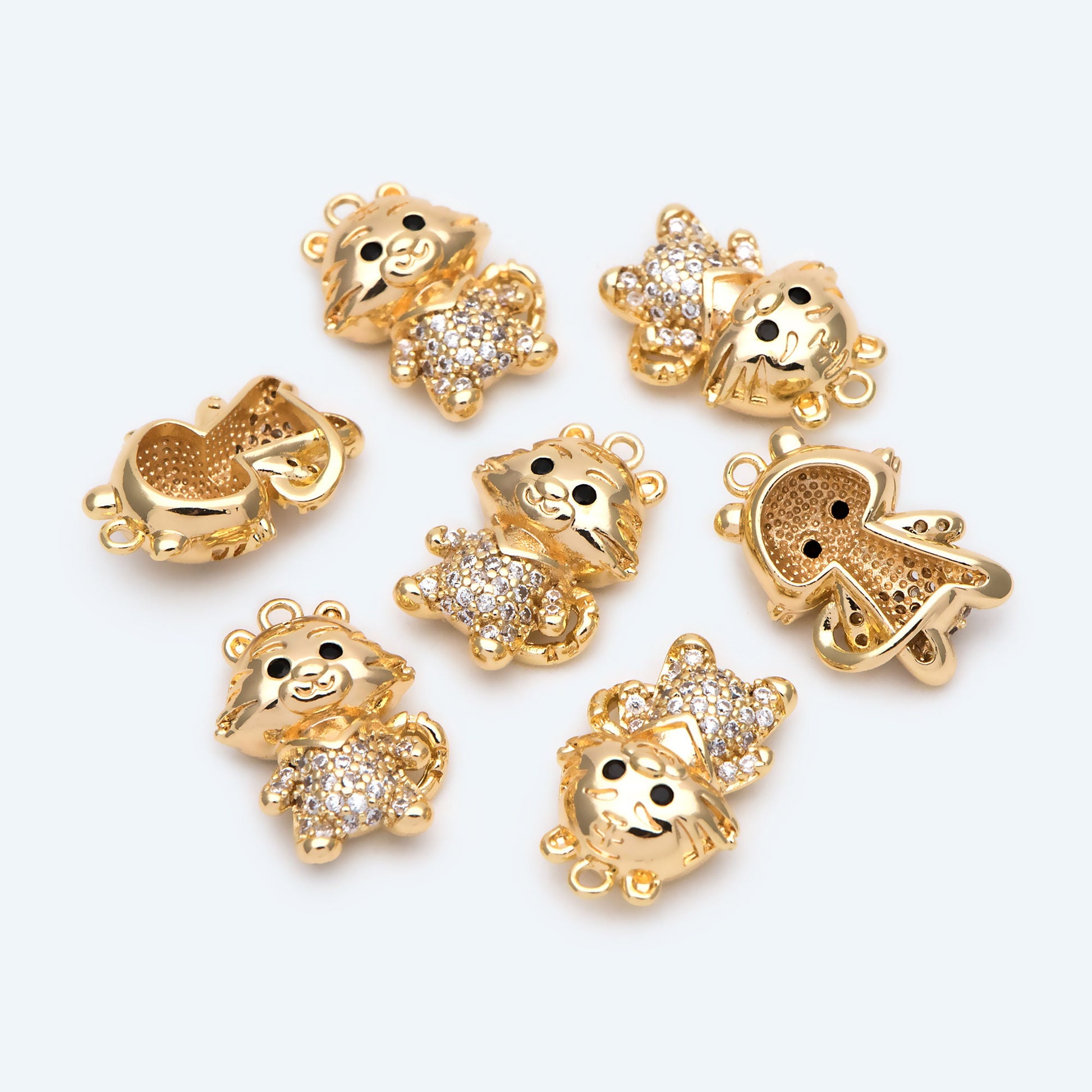 4pcs Gold Cartoon Style Tiger Charm Pendant, 2022 Chinese zodiac sign, Jewelry Making, Diy Material, Jewelry Supplies (GB-2074-C)