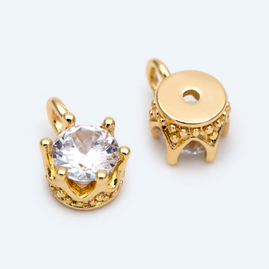 10pcs Gold Crown Charms with CZ Diamond, Jewelry Wholesale, Diy Material, Jewelry Supplies (GB-2591)