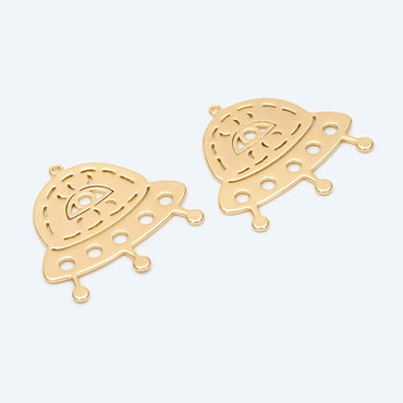 4pcs Gold Spaceship Pendants, UFO Alien Charms, Jewelry Making Supplies (GB-2499)