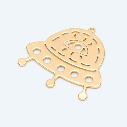 4pcs Gold Spaceship Pendants, UFO Alien Charms, Jewelry Making Supplies (GB-2499)