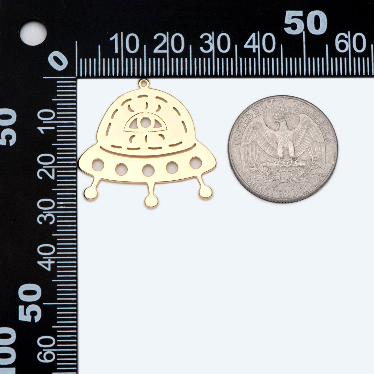 4pcs Gold Spaceship Pendants, UFO Alien Charms, Jewelry Making Supplies (GB-2499)