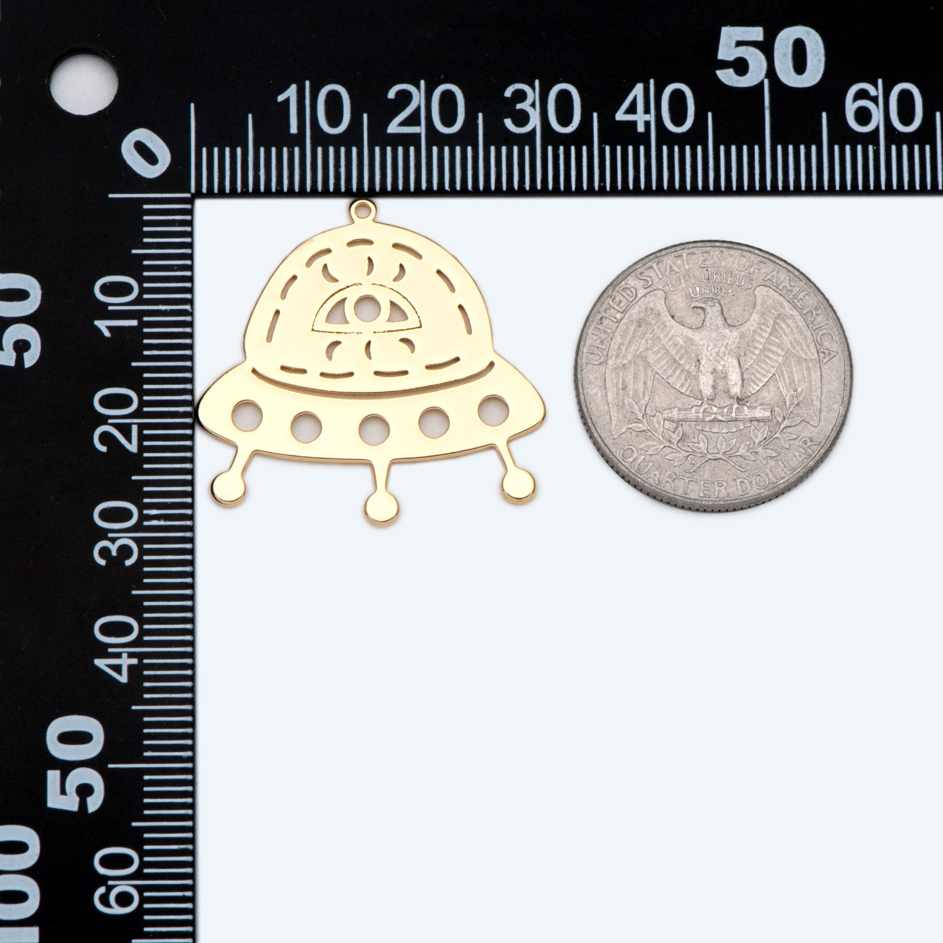 4pcs Gold Spaceship Pendants, UFO Alien Charms, Jewelry Making Supplies (GB-2499)