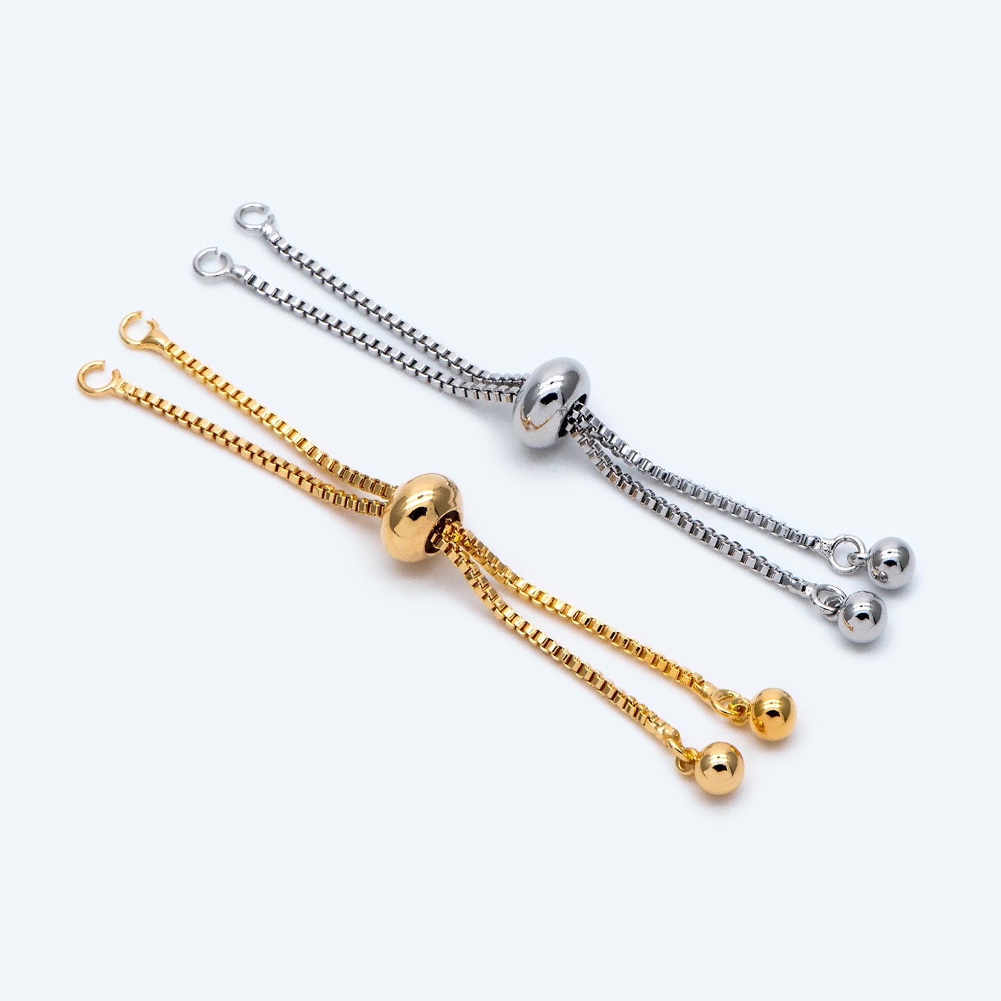 10pcs Gold/ Silver Sliding Adjustable Bracelet Making Chains, Half-finished Bracelet with Rubber Stopper Beads (GB-269-A)