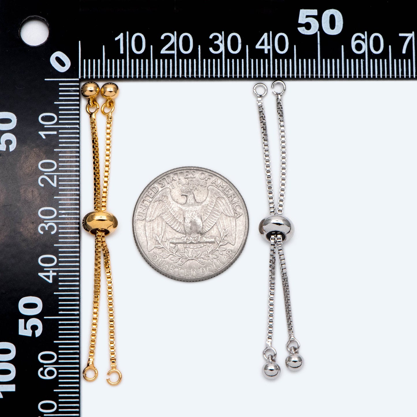 10pcs Gold/ Silver Sliding Adjustable Bracelet Making Chains, Half-finished Bracelet with Rubber Stopper Beads (GB-269-A)