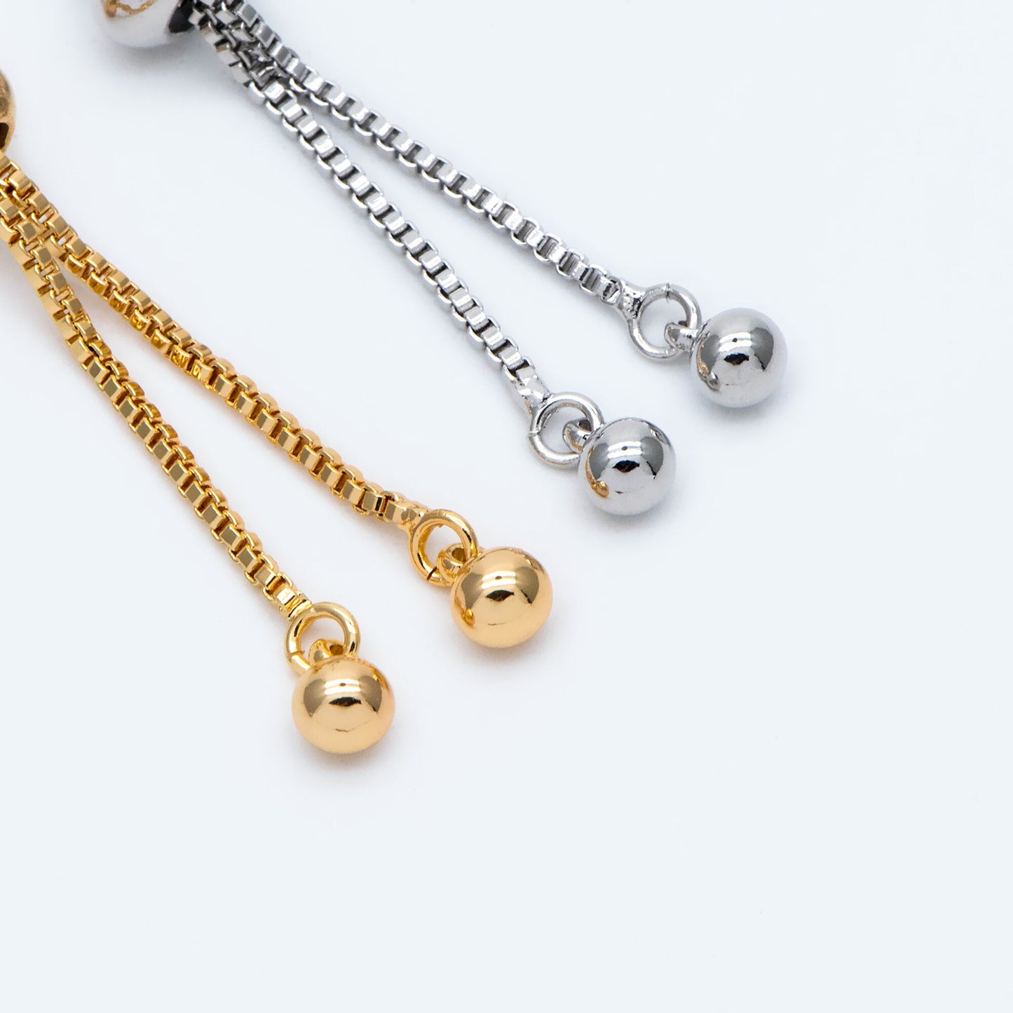 10pcs Gold/ Silver Sliding Adjustable Bracelet Making Chains, Half-finished Bracelet with Rubber Stopper Beads (GB-269-A)