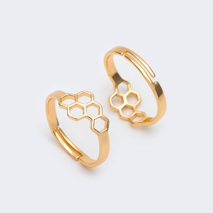 4pcs Adjustable 18K Gold Plated Honeycomb Finger Rings (GB-2566)