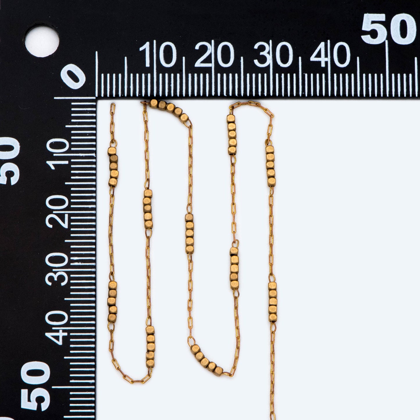 Raw Brass Beaded Chain, 0.9mm Thin Chain with 1.6mm Cube Beads, Un-plated Brass Delicate Chains (#LK-146-RB)/ 1 Meter=3.3 ft