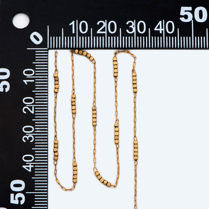 Raw Brass Beaded Chain, 0.9mm Thin Chain with 1.6mm Cube Beads, Un-plated Brass Delicate Chains (#LK-146-RB)/ 1 Meter=3.3 ft