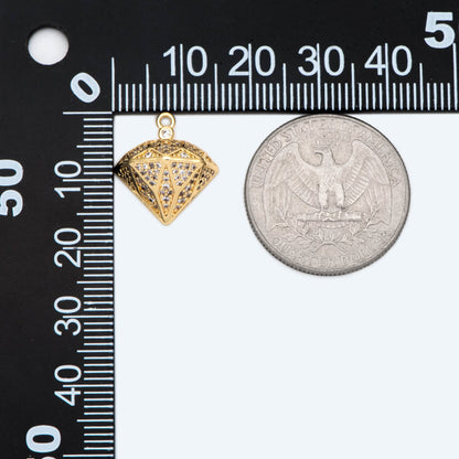 4pcs CZ pave Gold Diamond Charm, 3D Diamond Pendant, Diamond Contour Necklace, Contour Charm, DIY Jewelry Making Accessories (GB-2569)