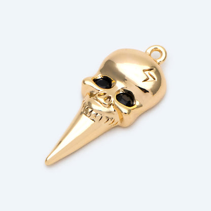 4pcs CZ Pave Gold Skull Charm, Real Gold plated Brass, Jewelry Supply (GB-2600)