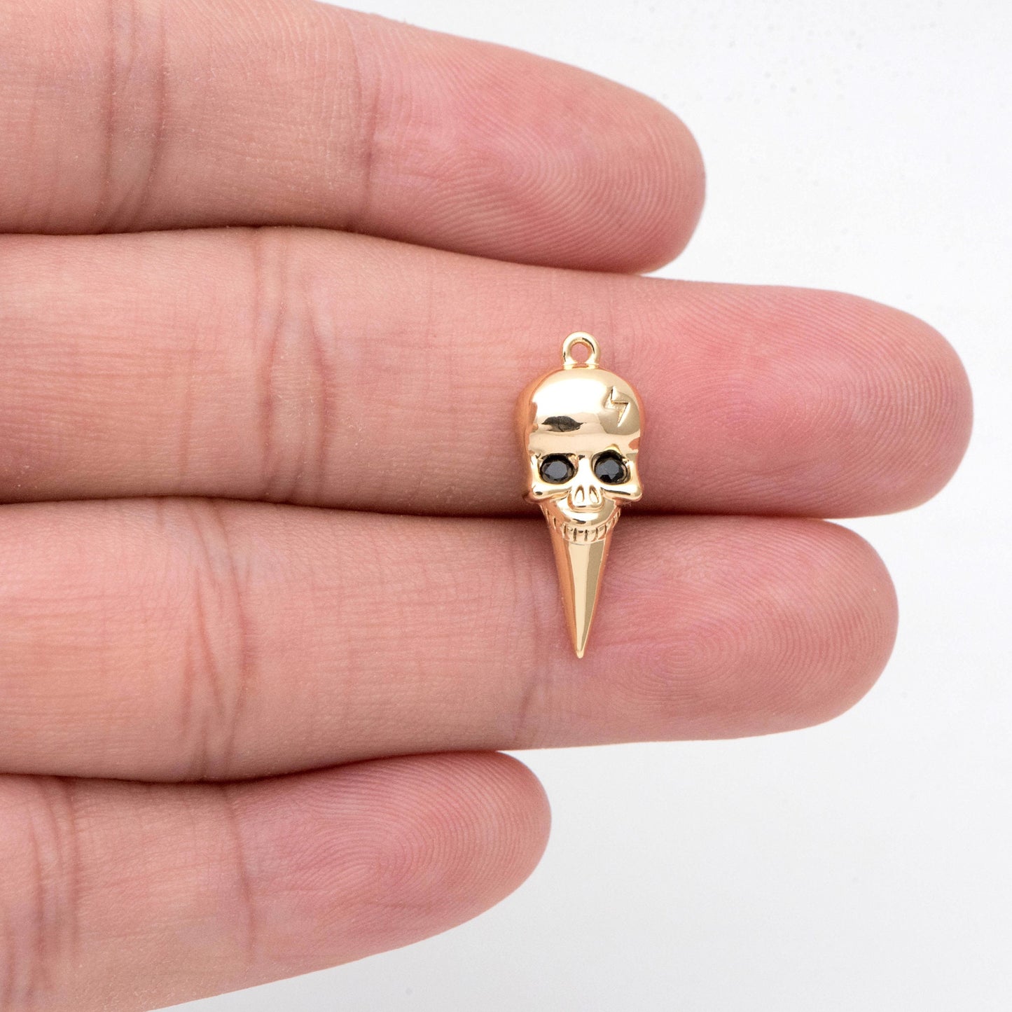 4pcs CZ Pave Gold Skull Charm, Real Gold plated Brass, Jewelry Supply (GB-2600)