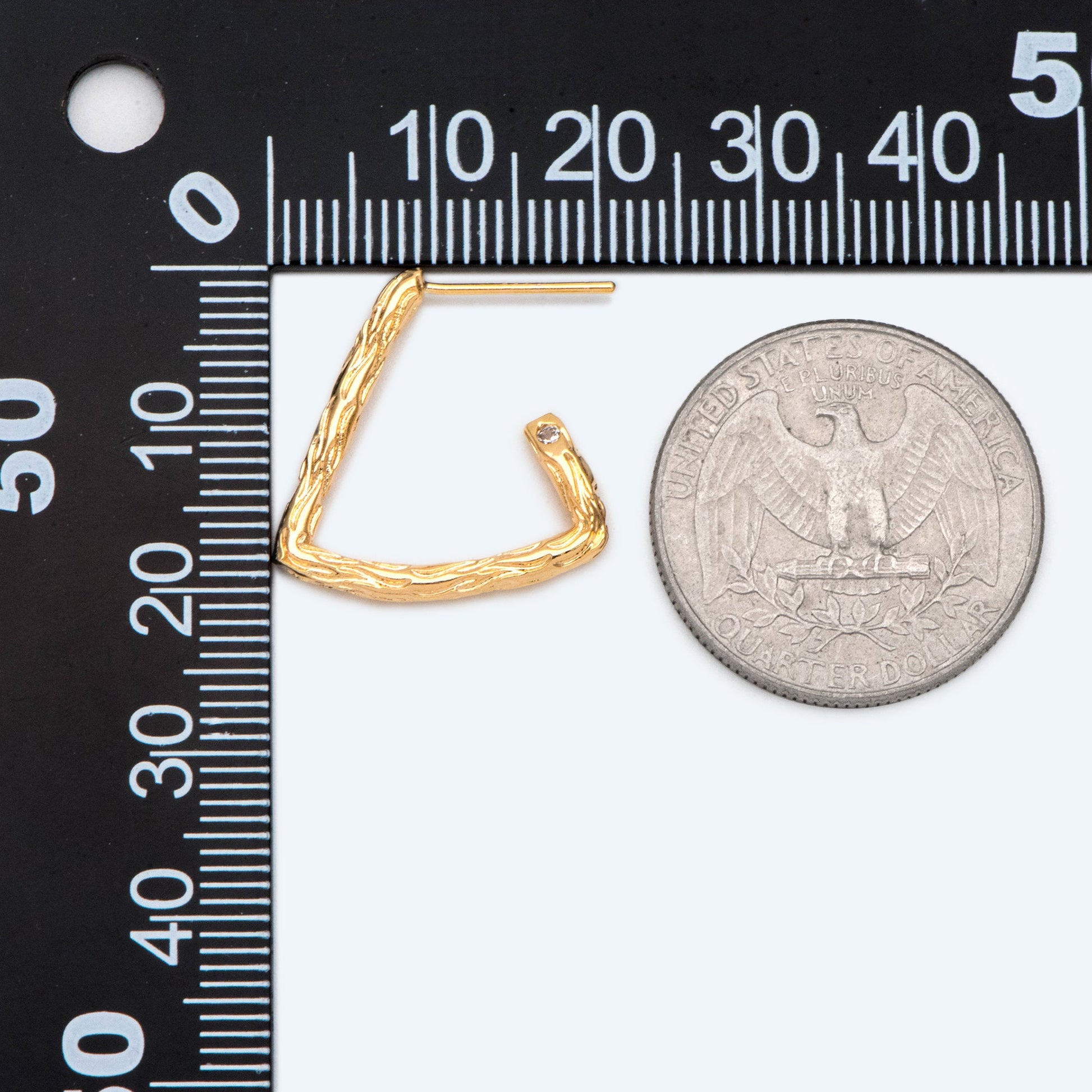 4pcs Triangle Bar Ear Posts 21mm, Gold Plated Brass, Geometric Rustic Earring Studs (GB-2605)