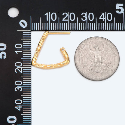 4pcs Triangle Bar Ear Posts 21mm, Gold Plated Brass, Geometric Rustic Earring Studs (GB-2605)