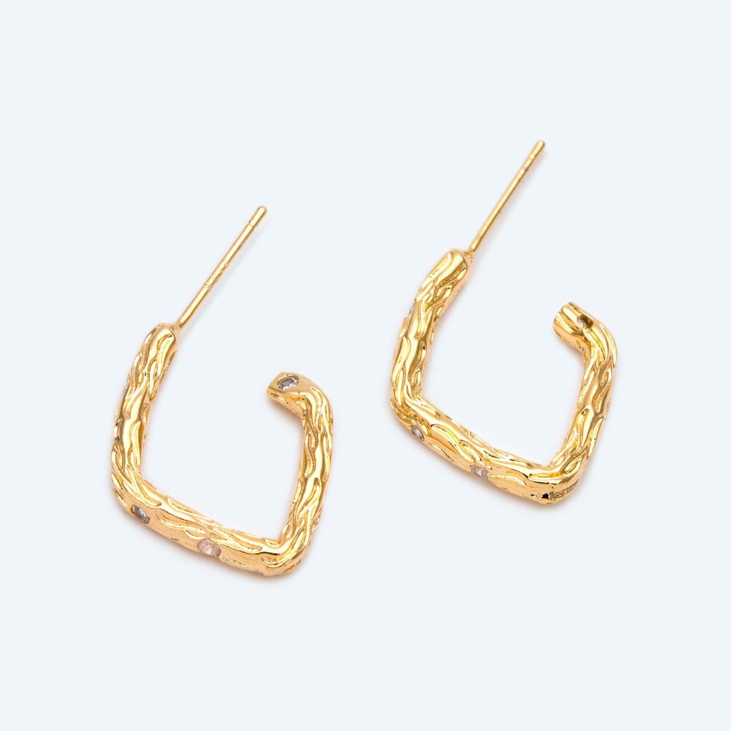 4pcs Rustic Ear Posts, 18K Gold Plated Brass, CZ pave Bar Earring Studs (GB-2606)