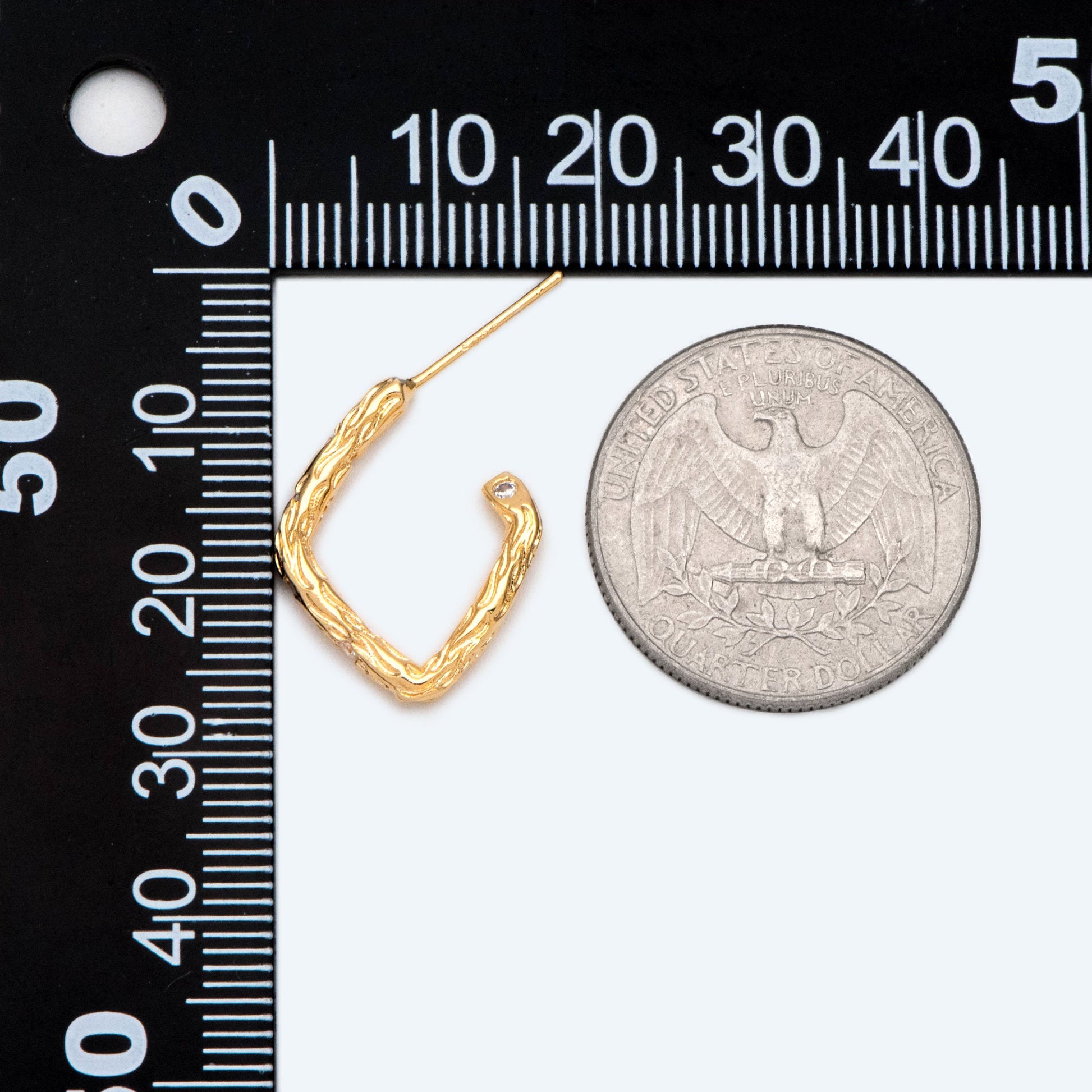 4pcs Rustic Ear Posts, 18K Gold Plated Brass, CZ pave Bar Earring Studs (GB-2606)