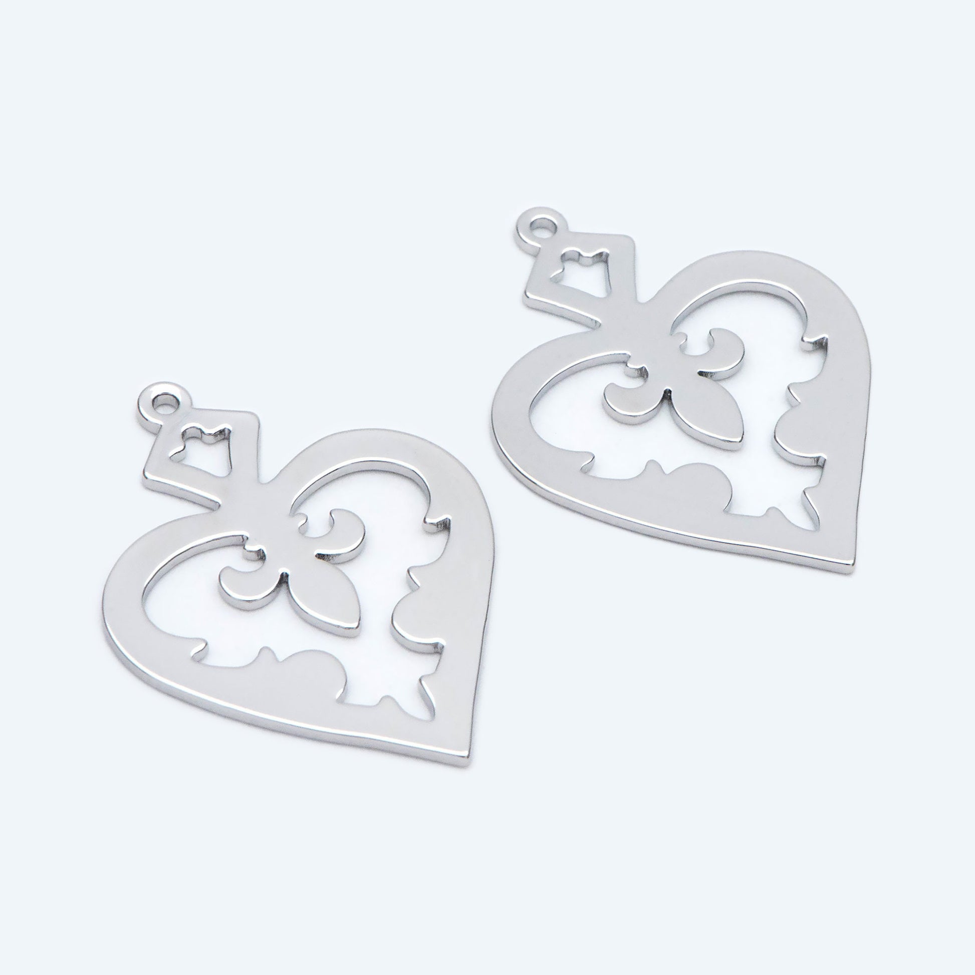 10pcs Silver tone Heart Charms 29x22mm, Rhodium plated Brass Heart Pendants (GB-1406-2)