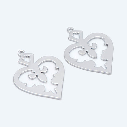 10pcs Silver tone Heart Charms 29x22mm, Rhodium plated Brass Heart Pendants (GB-1406-2)