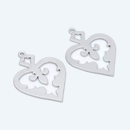 10pcs Silver tone Heart Charms 29x22mm, Rhodium plated Brass Heart Pendants (GB-1406-2)