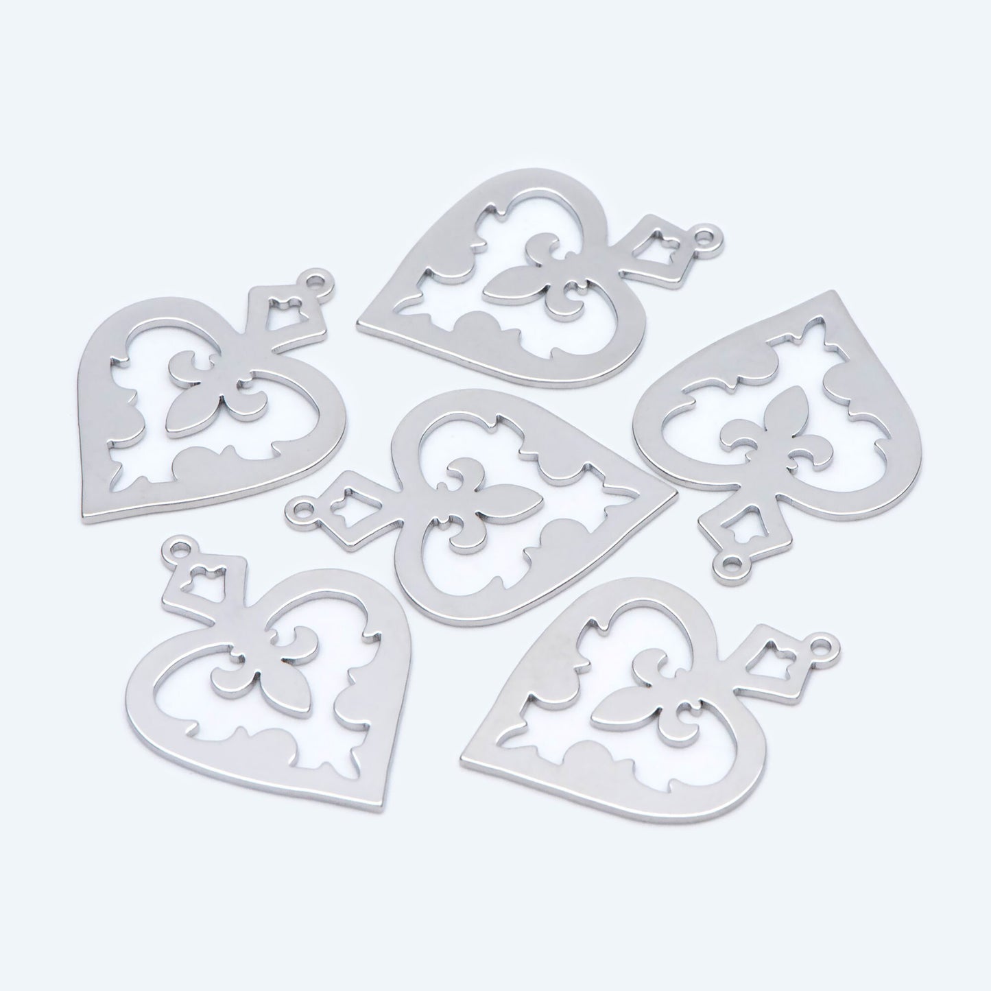 10pcs Silver tone Heart Charms 29x22mm, Rhodium plated Brass Heart Pendants (GB-1406-2)
