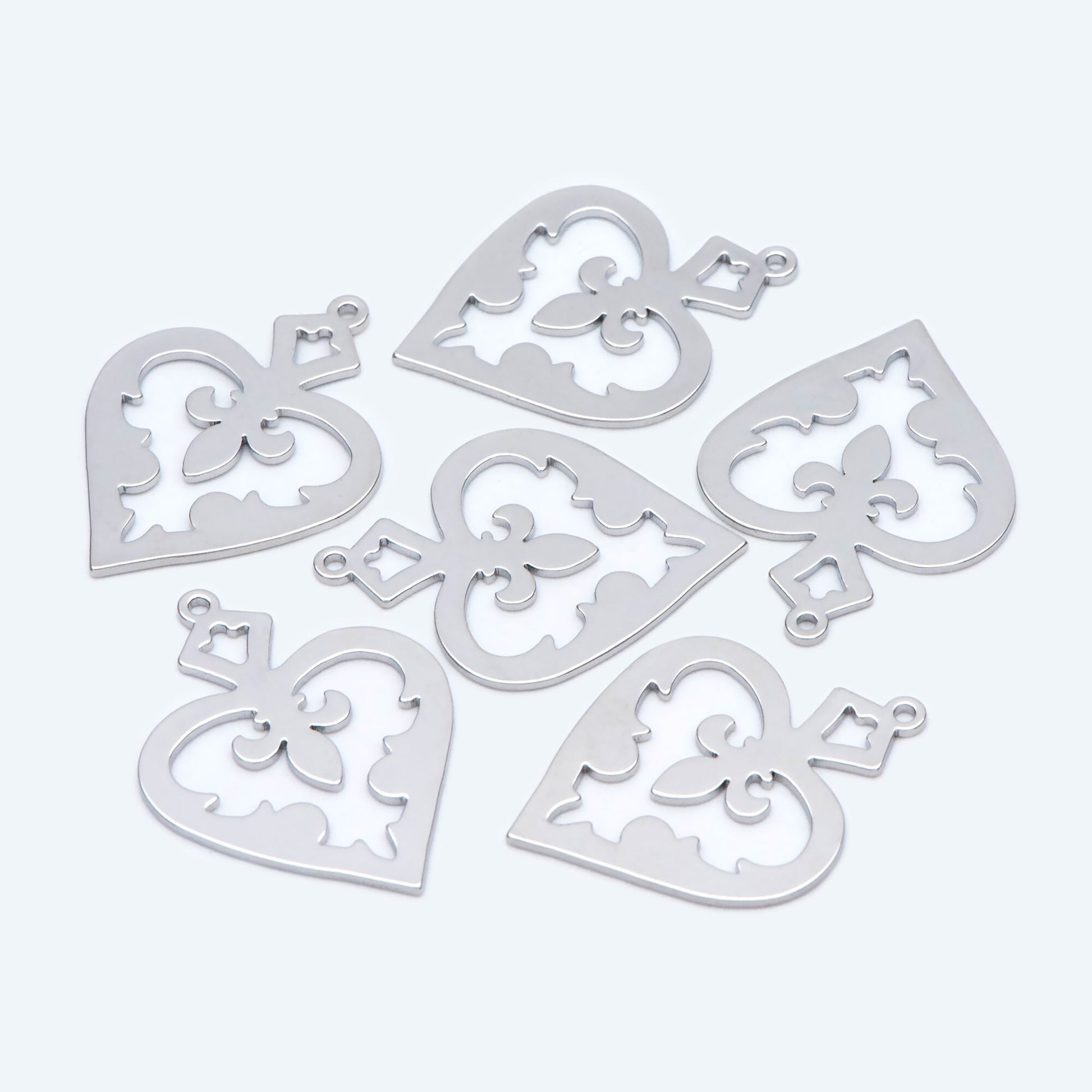 10pcs Silver tone Heart Charms 29x22mm, Rhodium plated Brass Heart Pendants (GB-1406-2)