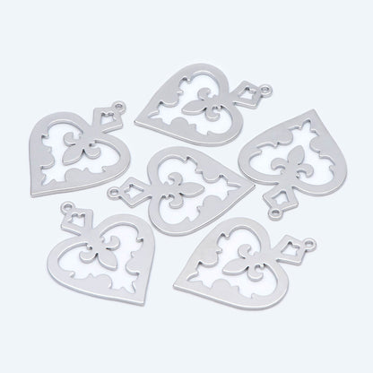 10pcs Silver tone Heart Charms 29x22mm, Rhodium plated Brass Heart Pendants (GB-1406-2)