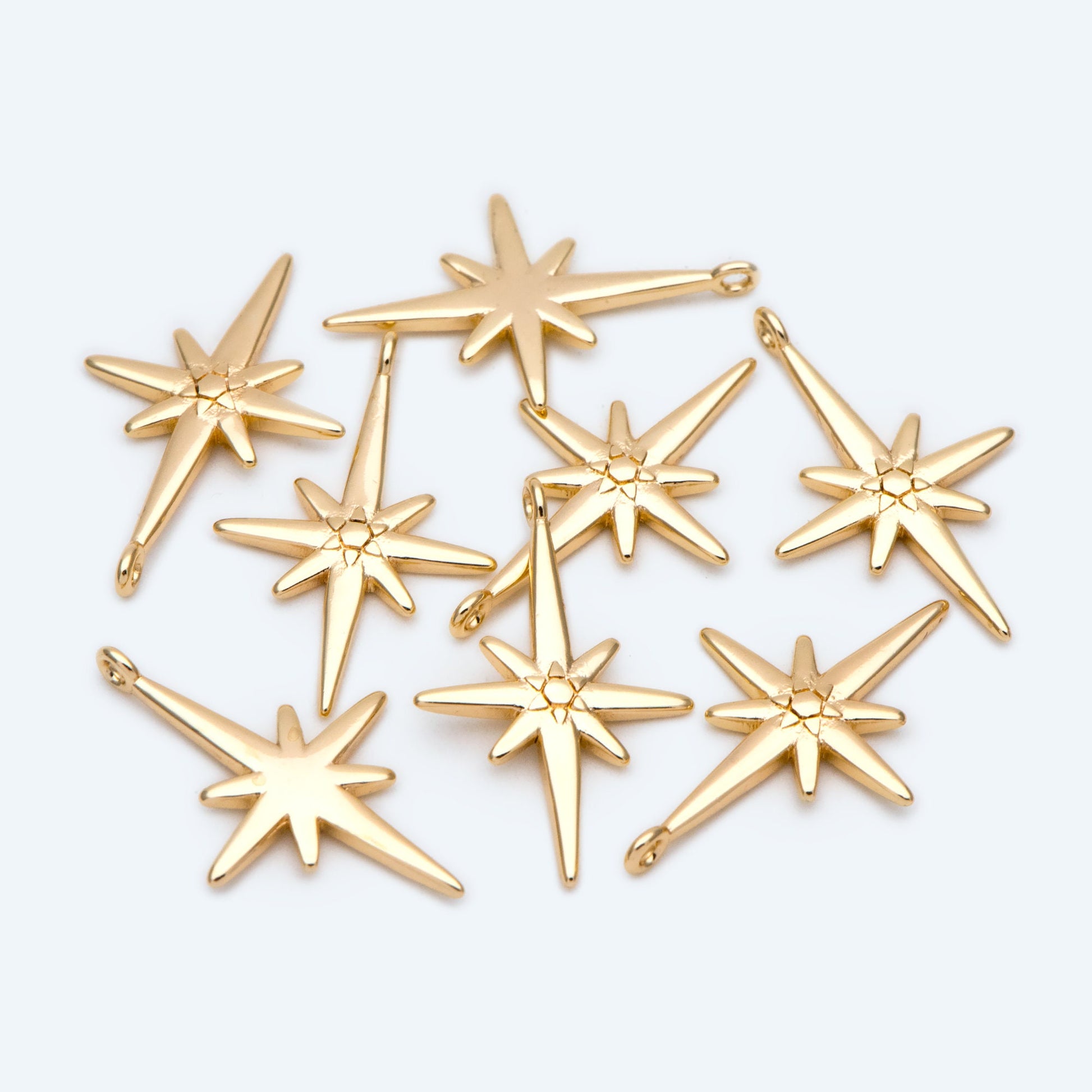 10pcs North Star Charms 23x15mm, Star Pendants, 18K Gold plated Brass (GB-2574)