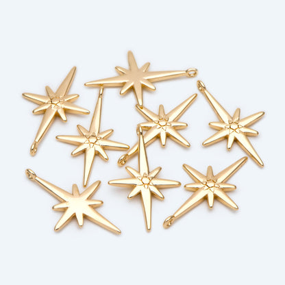 10pcs North Star Charms 23x15mm, Star Pendants, 18K Gold plated Brass (GB-2574)