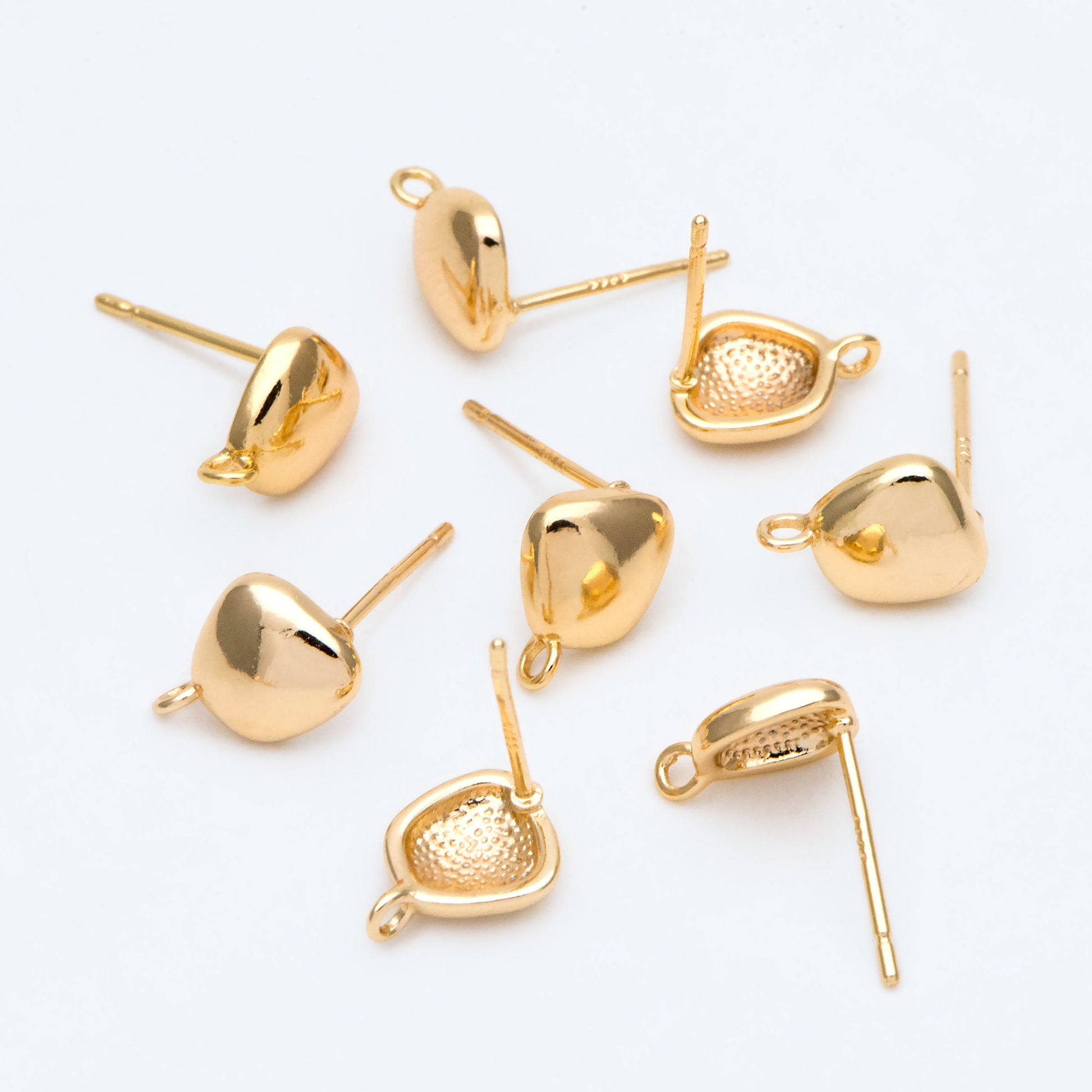 10pcs Gold Irregular Earring with Loop, Real Gold Plated Brass Geometric Earring Studs (GB-2608)