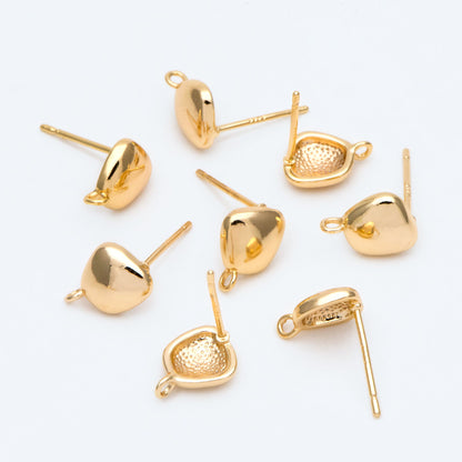 10pcs Gold Irregular Earring with Loop, Real Gold Plated Brass Geometric Earring Studs (GB-2608)