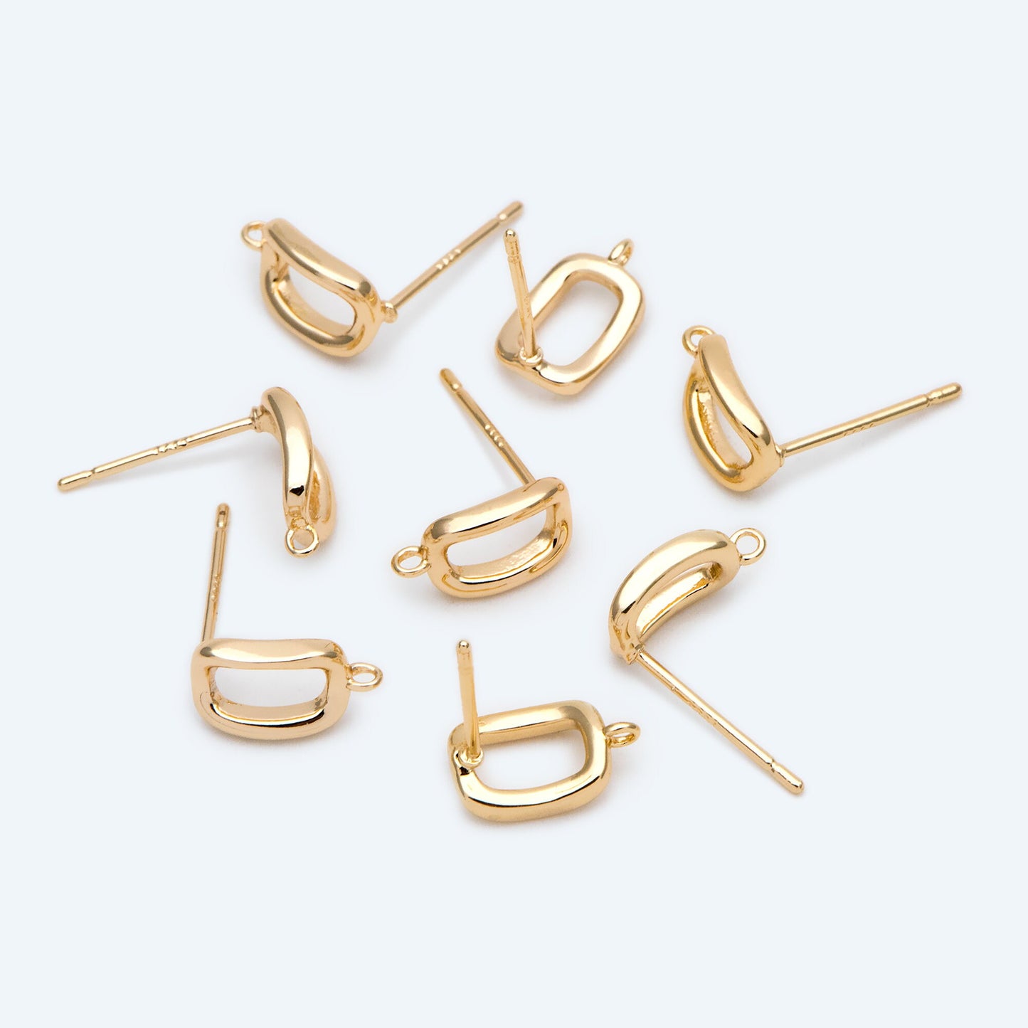 10pcs Rectangle Ear Posts with Loop, Stud Earrings Findings, Geometric Earring Components (GB-4129)