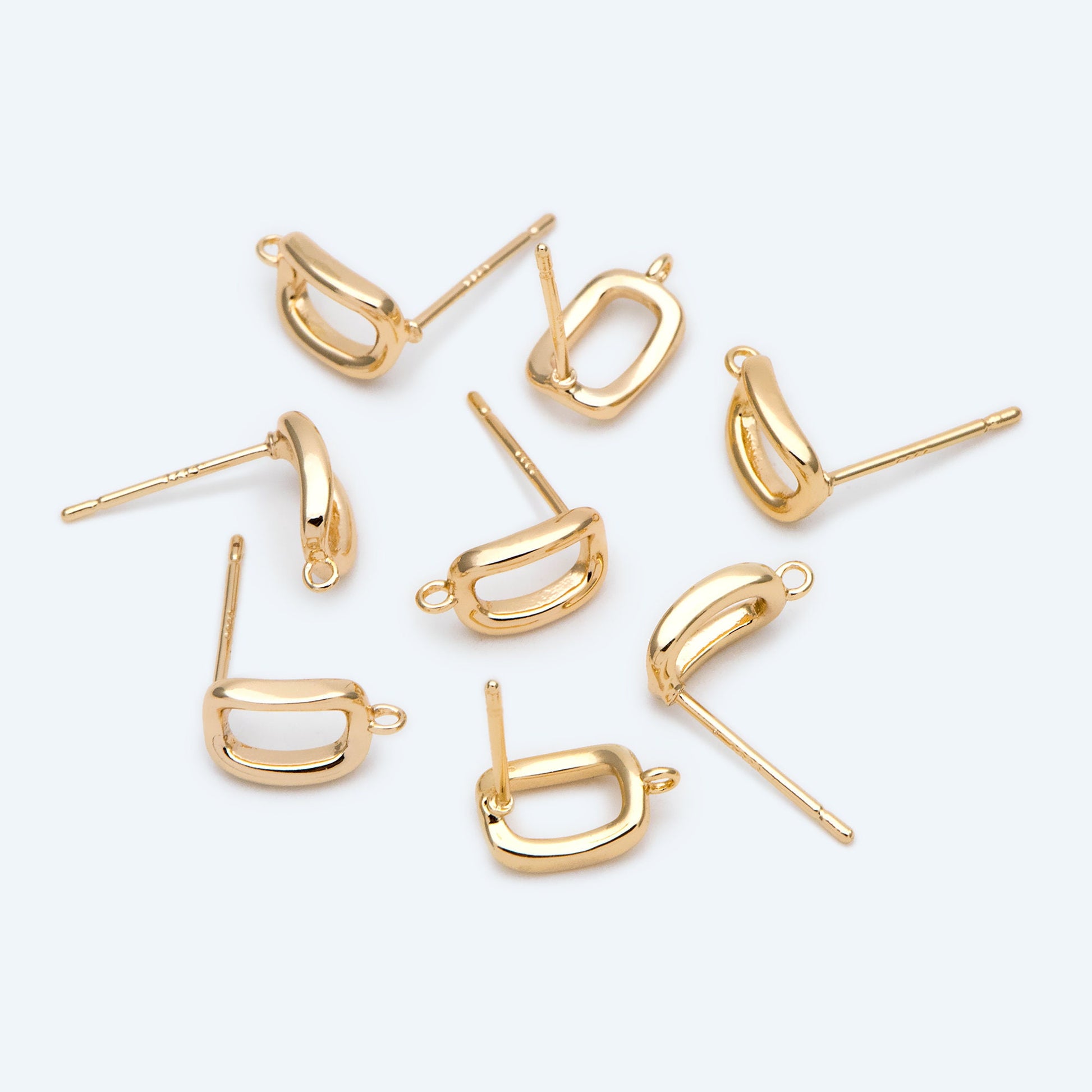10pcs Rectangle Ear Posts with Loop, Stud Earrings Findings, Geometric Earring Components (GB-4129)