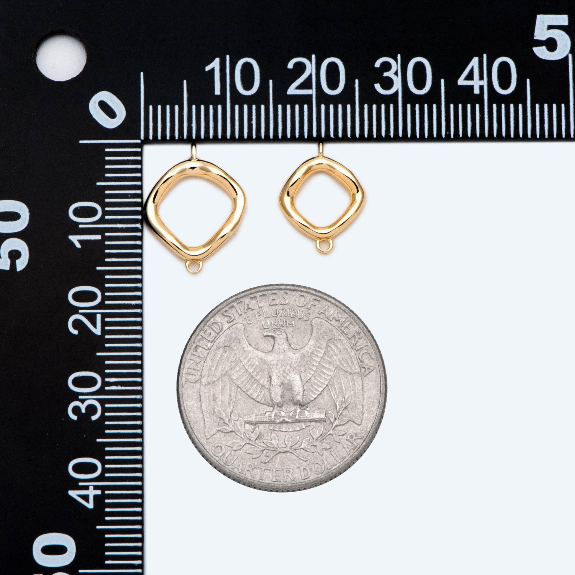 10pcs Gold Square Link Charms, Real Gold plated Brass Geometric Connector Pendants (GB-2615)