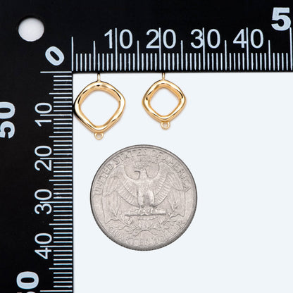 10pcs Gold Square Link Charms, Real Gold plated Brass Geometric Connector Pendants (GB-2615)