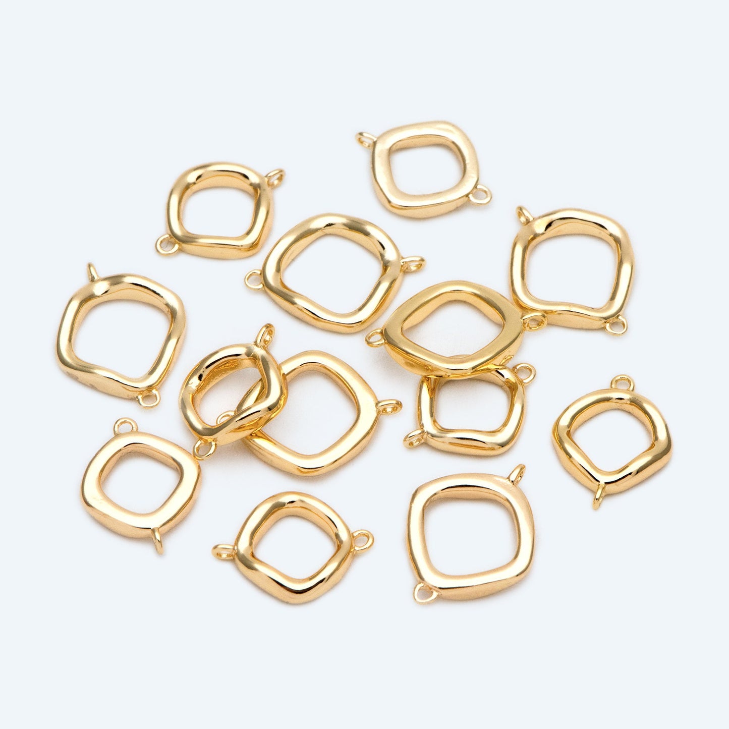 10pcs Gold Square Link Charms, Real Gold plated Brass Geometric Connector Pendants (GB-2615)