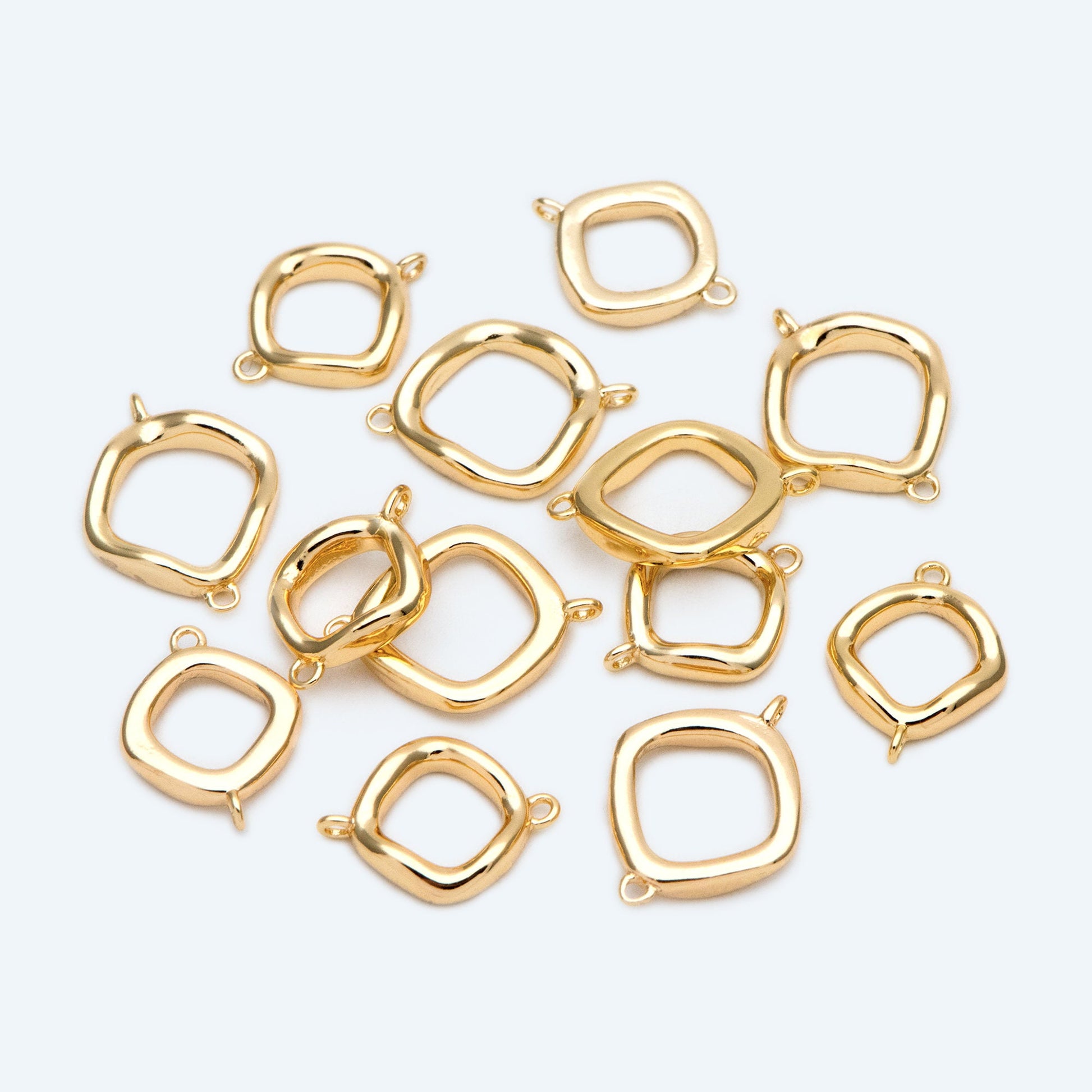 10pcs Gold Square Link Charms, Real Gold plated Brass Geometric Connector Pendants (GB-2615)