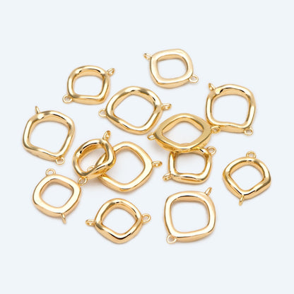 10pcs Gold Square Link Charms, Real Gold plated Brass Geometric Connector Pendants (GB-2615)