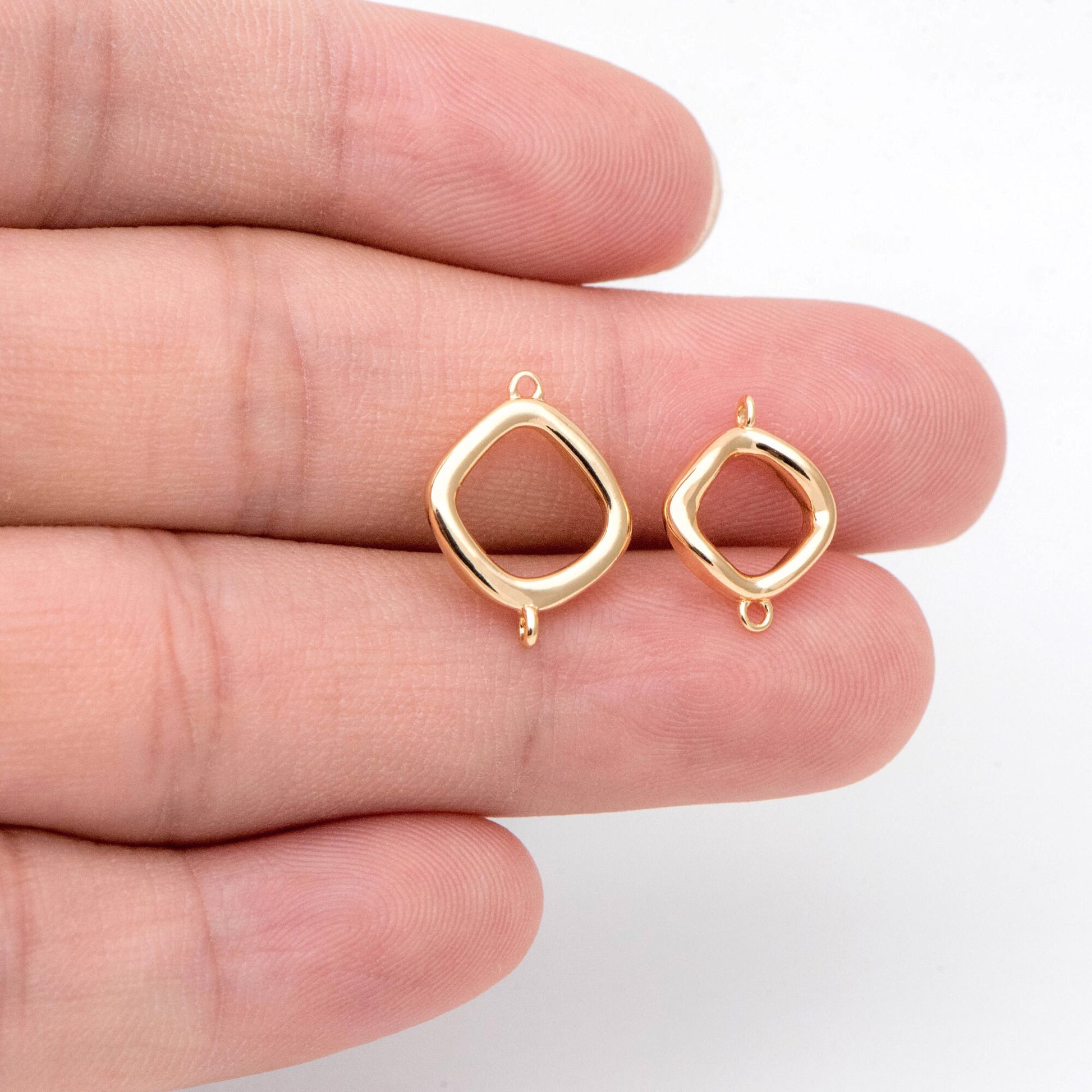 10pcs Gold Square Link Charms, Real Gold plated Brass Geometric Connector Pendants (GB-2615)