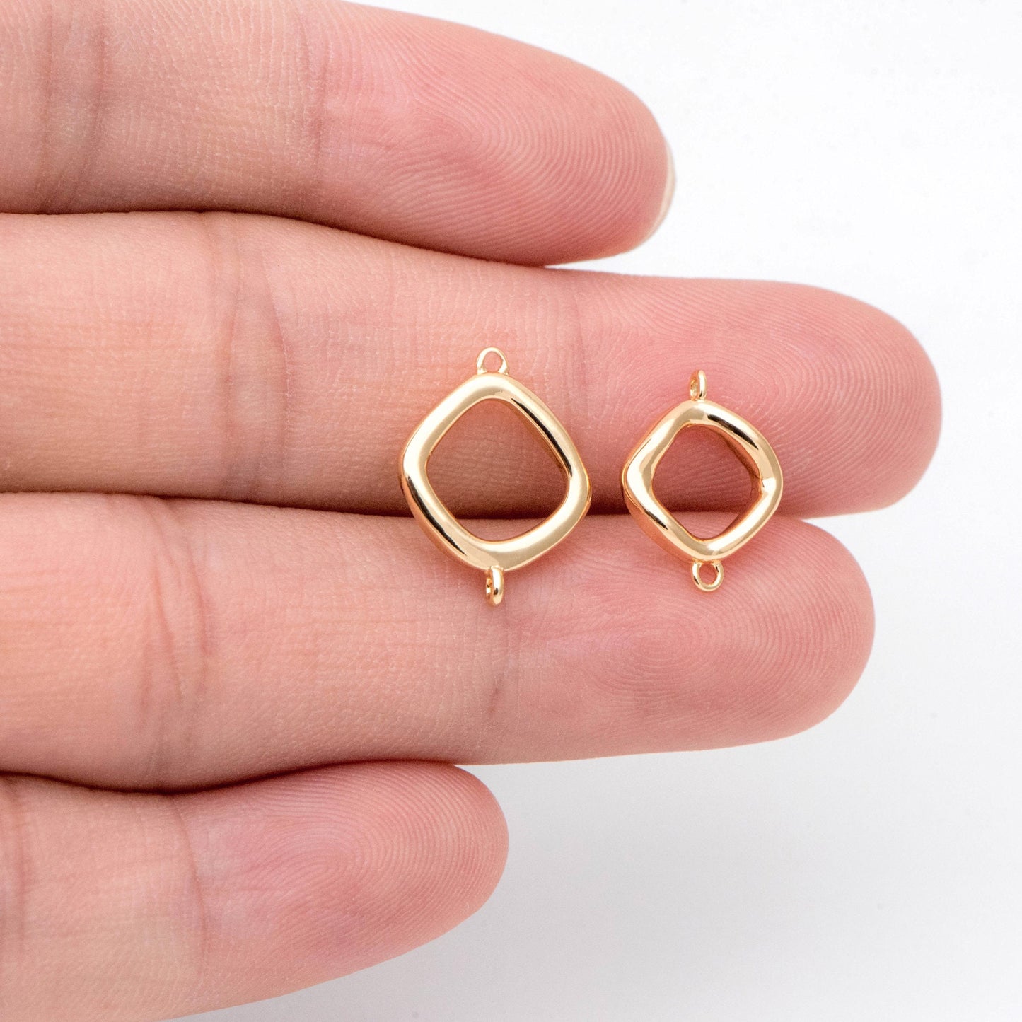 10pcs Gold Square Link Charms, Real Gold plated Brass Geometric Connector Pendants (GB-2615)