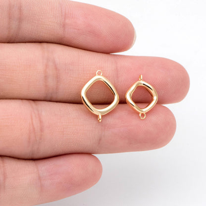 10pcs Gold Square Link Charms, Real Gold plated Brass Geometric Connector Pendants (GB-2615)