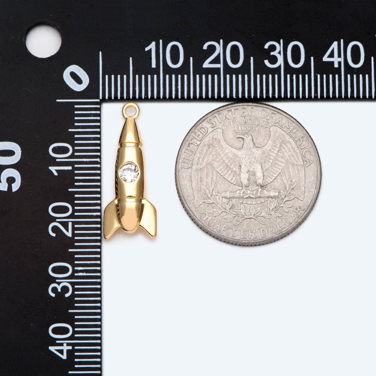 10pcs Gold Rocket Charms, CZ pave Rocket Pendants 23x9mm, DIY Necklace Pendant Supplies (GB-2577)