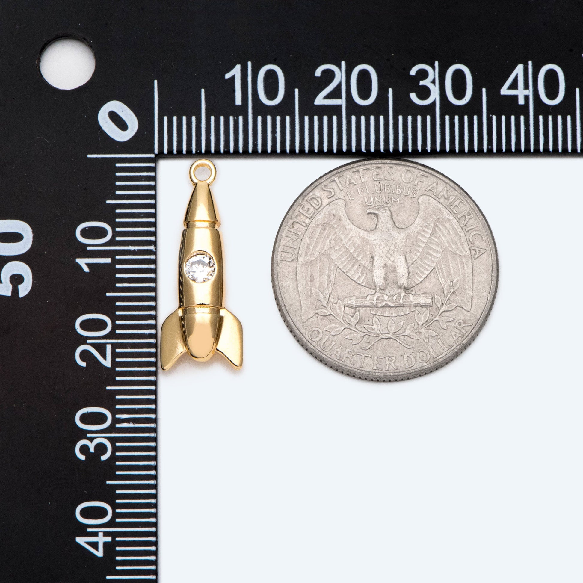 10pcs Gold Rocket Charms, CZ pave Rocket Pendants 23x9mm, DIY Necklace Pendant Supplies (GB-2577)