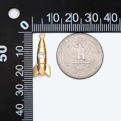 10pcs Gold Rocket Charms, CZ pave Rocket Pendants 23x9mm, DIY Necklace Pendant Supplies (GB-2577)