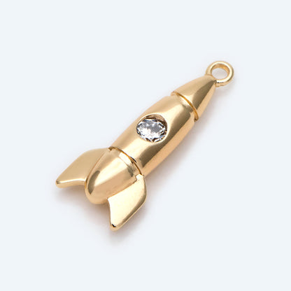 10pcs Gold Rocket Charms, CZ pave Rocket Pendants 23x9mm, DIY Necklace Pendant Supplies (GB-2577)